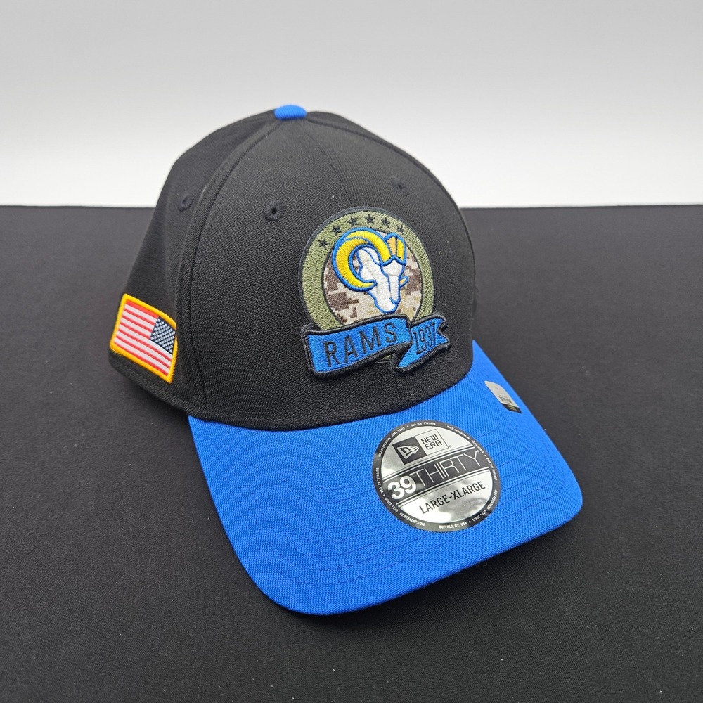 New Era 39THIRTY LA Rams Salute to Service Hat Black Blue Camo Large-XLarge NFL